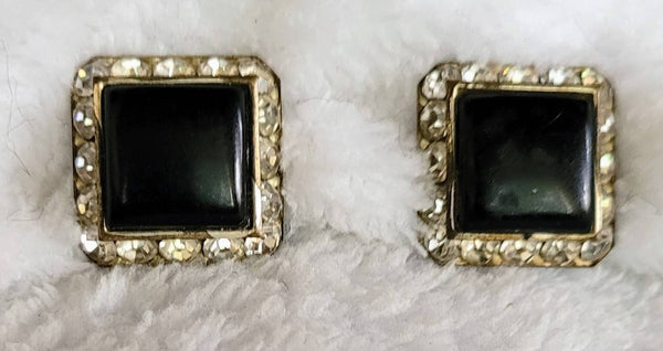 1940s Classic Black Square and Rhinestones Comfy Clips Sparkle