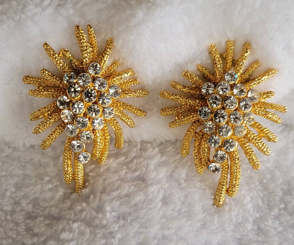 Rhinestone Collection with Fifties Rhinestone Gold Fireworks 1950s Spectacular Earrings (All pictured now on Wink At The World Etsy)