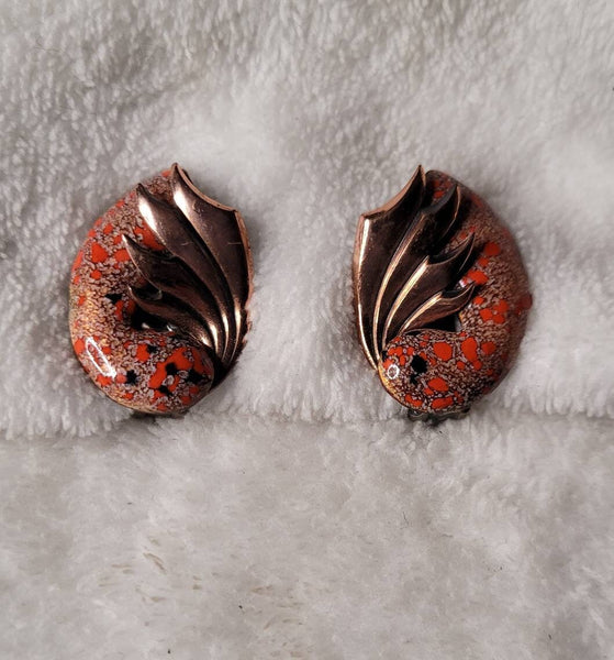 A Rare Matisse Renior Flaming Copper Over Firey Red Speckeld Enamel Hollywood Fav..! Signed Designer