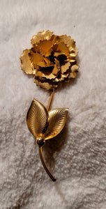 Golden Era Floral Pins 4.5 Tall Brushed with Shiny  Gold Carnation  Flower Stem 40s - 60s Circa