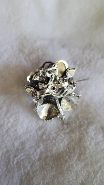 Golden Era Floral Pins Sparkling Aurora Borialis Stone Center this Silver Petal Flower Pin