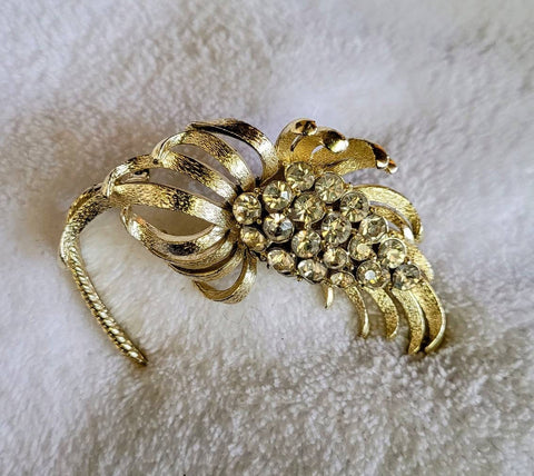 Golden Era Floral Pin Gold with Silver Spray of Rhinestones