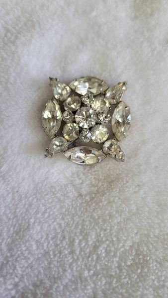 Rhinestone Brooch Forties Fabulous Circular Square Sparkler