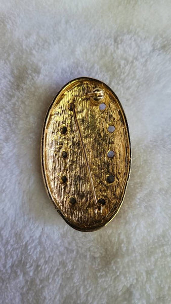 Intricate Scrooled Gold Oval Brooch Ecletic 80s..!