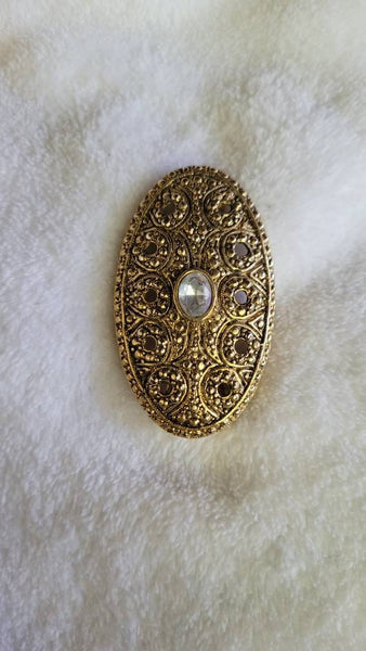 Intricate Scrooled Gold Oval Brooch Ecletic 80s..!