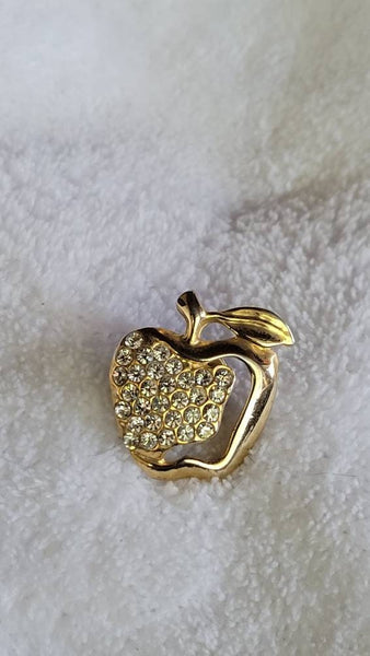 Golden Apple Rhinestone Pin... Taking A Delicious  Bite Right out of the Eighties..!