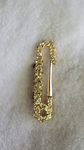 Rhinestone  Studded Safty Pin Pin. Eclectic Eighties Fashion