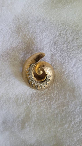 Golden Brush Brooch With Silver Rhinestone Swirl Vintage 60s