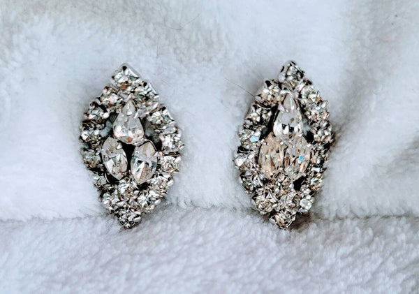 Rhinestones Razzle Dazzle Earrings Sparkling Marquise Teardrop  Early Fifties Fabulous