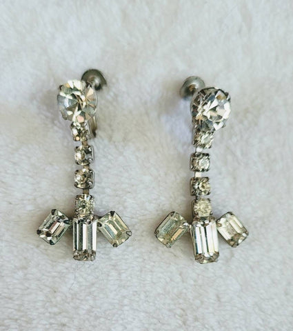 Dazzling Rhinestone Ear Candy. Sensational Sparkle & Shine Seriouls Stunning Early 50s Classics Round and Radiant Cut Clear Stones