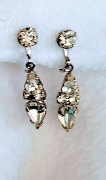 Rhinestone Teardrop Dangling Earrings Elegant Early 50s Screwbacks