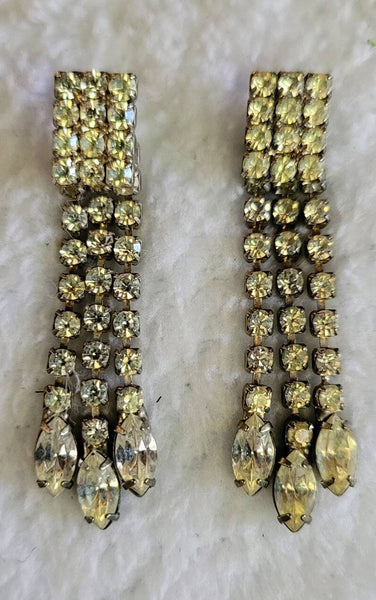 Elegant Earrings in Rich Rhinestones Rows of Moving Sparkle Tre Marquise Tips Shine with these 1950s Fab Fun Flirty All Ocassion Earwear..!!