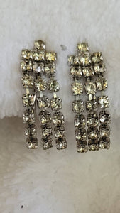 Rhinestones Earrings Tre Shine. ! 3 Rows of Dancing in the Light 1950 Fun Fifties Fabulous