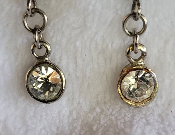 Earrings Dangling Solitare Rhinestone on a Chain  1950s Large Sparkling Swinging Solitare Stone