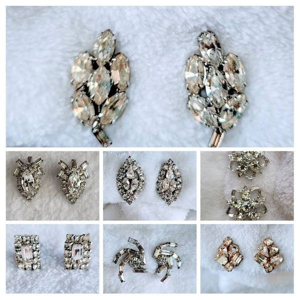 Elegant  Rhinestone Earrings Collection Photos (Top photo ) is listing on Etsy Marquise Cut Magical Sparkling 1950s Treasure