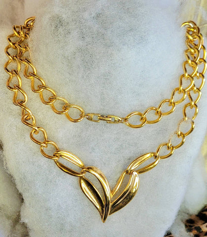 Vintage Napier Necklace Of Gold Large Link Chain Open Heart Fea8