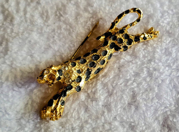 Deco Delight Golden Lepoard & Rhinestone Sensational Pin...(seen listed as Cartier Costume)