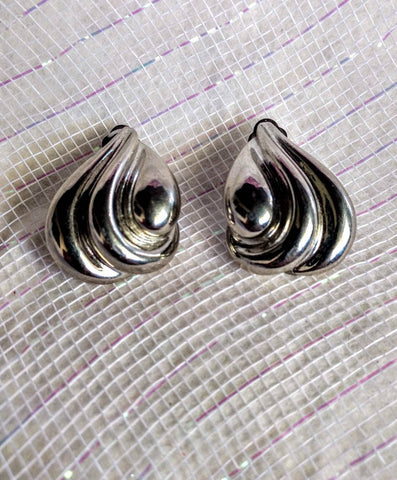 Silver Big  Heart Vintage  Earrings