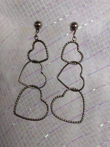 Earrings Valentines Happy Hearts Vintage Jewelry Three Rolled Rope Silver Hearts Intertwined Light Delight