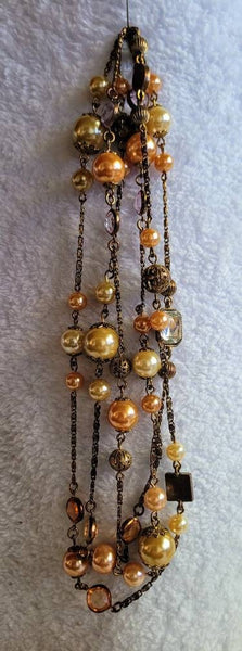 Vintage 58 Inch Strand Gold  Glass Pearls  Peach Necklace