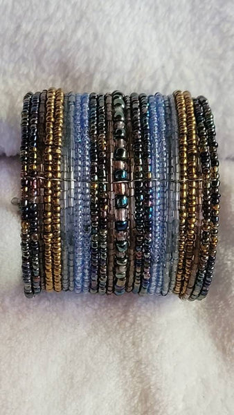 Browns Blues Beaded Bracelet Cuff