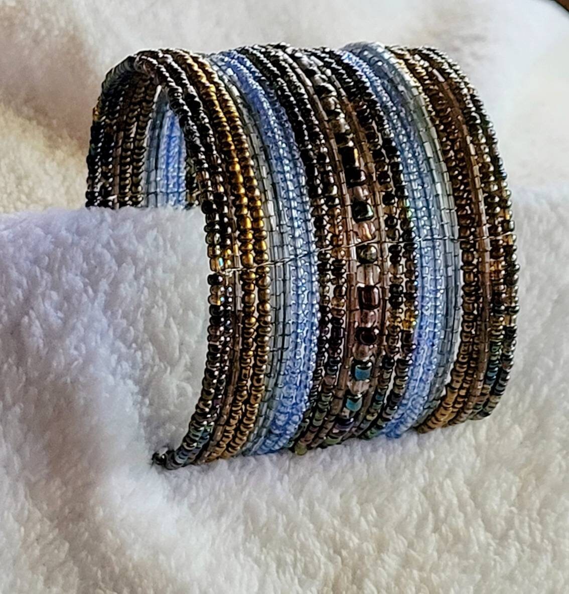 Browns Blues Beaded Bracelet Cuff