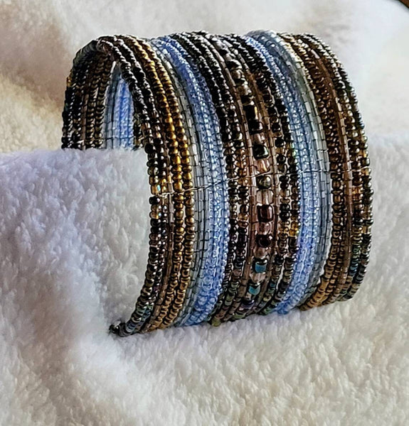 Browns Blues Beaded Bracelet Cuff