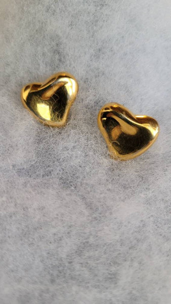Vintage Valentines Heart Earrings Soft Form Polished Golden Hearts Beautiful