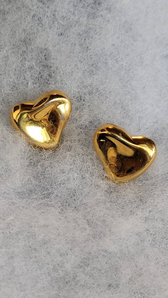 Vintage Valentines Heart Earrings Soft Form Polished Golden Hearts Beautiful