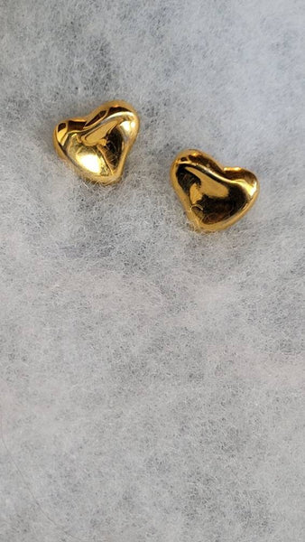 Vintage Valentines Heart Earrings Soft Form Polished Golden Hearts Beautiful