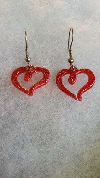 Vintage Valentines Red Glitter Acrylic Heart Earrings