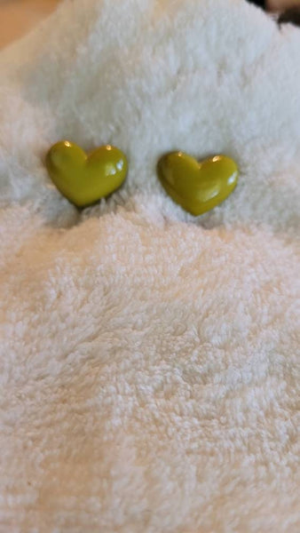 Vintage Valentines Light  Green Hearts Earrings Tiny 3/4 inch Sweet Treats.