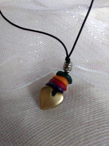 Brushed Geart with Muti Color Lucite Disc on Leatherette 20 inches The Heart Feature is 4 more inches