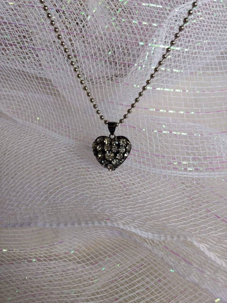 Vintage Valentines Black Sparkling Rhinestone  Heart on 24 Inch Ball Chain