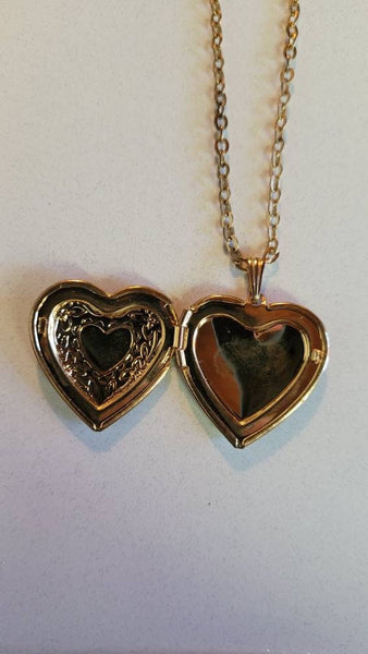 Vintage Valentines Golden Etched Heart Locket Stunning Keepsake Treasure on Beautiful Golden  Link Chain