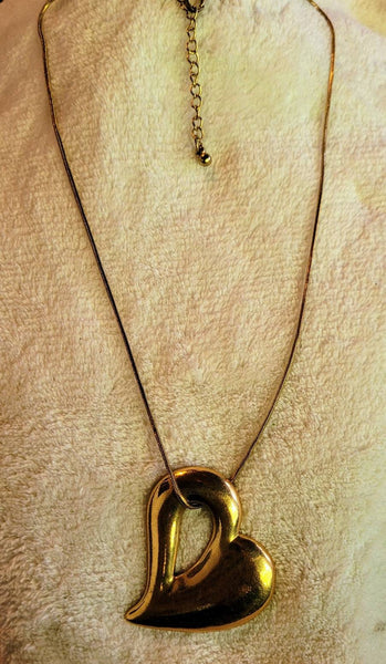 Vintage Valentines Heart Necklace Golden Heart on  Golden String