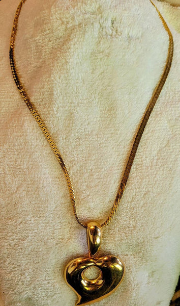 Vintage Valentines Heart Combination Beautiful Heart Golden Pin or Necklace with Bold Gold Serpentine Chain