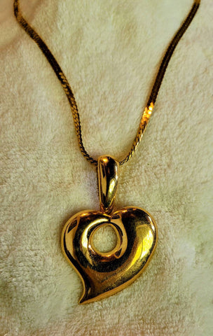 Vintage Valentines Heart Combination Beautiful Heart Golden Pin or Necklace with Bold Gold Serpentine Chain