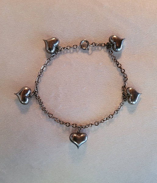 Vintage Valentines Charming Hearts Silver Heart Charm Bracelet