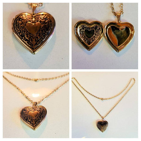 Vintage Valentines Golden Etched Heart Locket Stunning Keepsake Treasure on Beautiful Golden  Link Chain