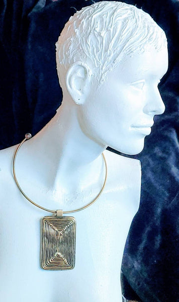 Egyptian Revival Choker Square Brass Infiniti Feature 1980s...