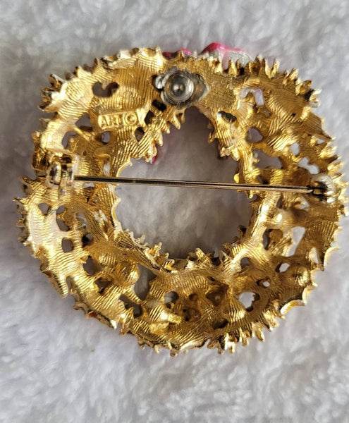 ART" Vintage Christmas Wreath Pin circa 1970s