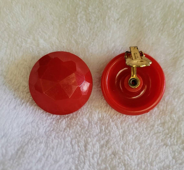 Earrings 4os 50s Firecraker Red  Faceted Dome of Fantastic Vintage Plastics