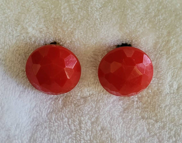 Earrings 4os 50s Firecraker Red  Faceted Dome of Fantastic Vintage Plastics