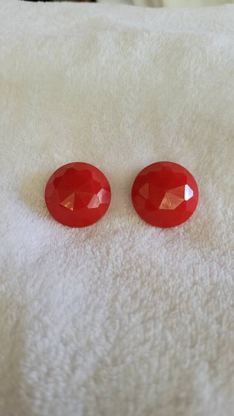 Earrings 4os 50s Firecraker Red  Faceted Dome of Fantastic Vintage Plastics