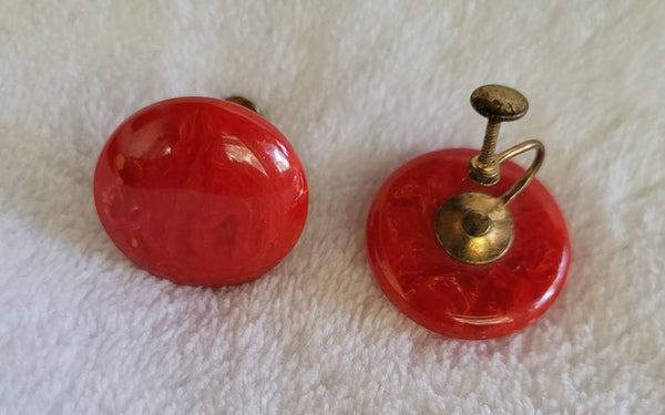 40s Earrings  Candy Apple Red Marbled Fab 40s Style  Easy Comfot Lasting Quality 80 Yrs Old...Looking Great..!