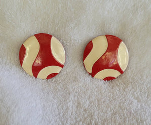 70s Trippy Red and White Enamel Dig These Wild Disc..!  Fun Flair Sweet Seventies...