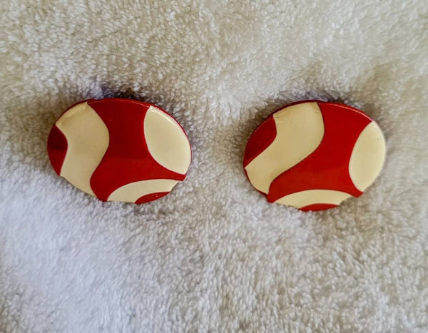 70s Trippy Red and White Enamel Dig These Wild Disc..!  Fun Flair Sweet Seventies...