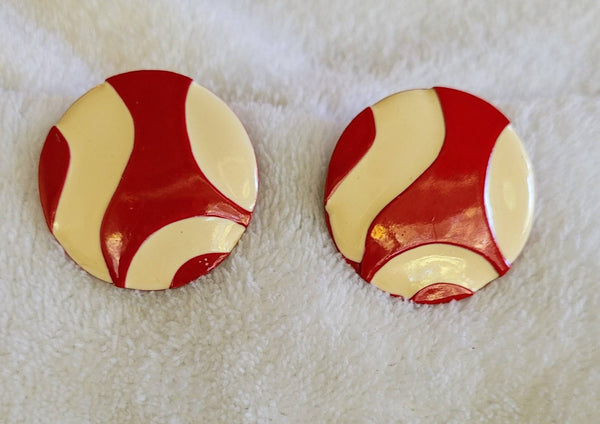 70s Trippy Red and White Enamel Dig These Wild Disc..!  Fun Flair Sweet Seventies...