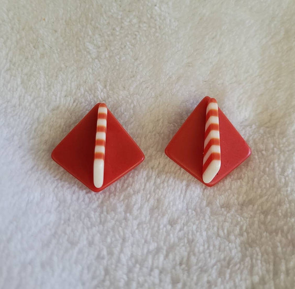 Rock Reds & Whites 1960s Vintage Earrings Out of Sight..! Groovy Lines...